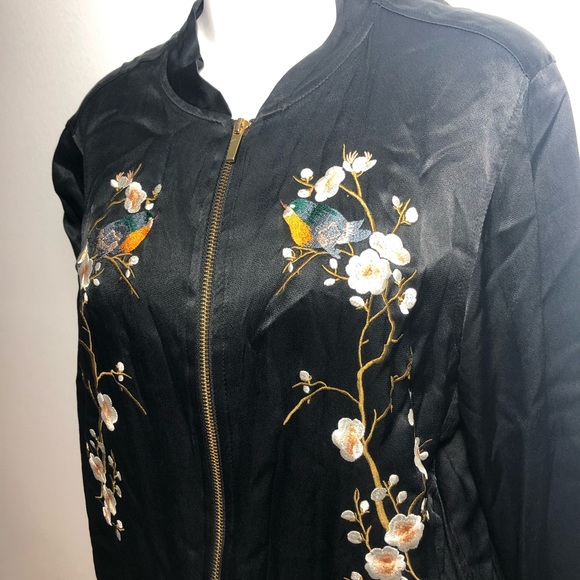 Zara | Floral Embroidered Satin Bomber Jacket - Picture 8 of 13